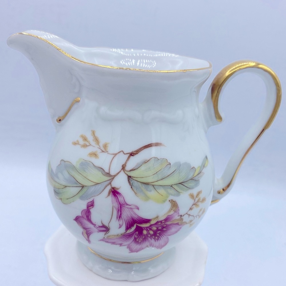 Vintage Elegant Floral Porcelain Small Pitcher/ Creamer Gold Accents Germany